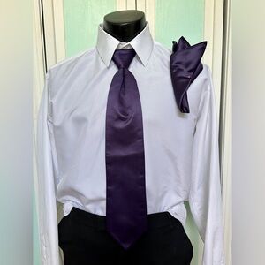 Lapis Royal Dark Purple Tie Wedding Prom Tuxedo Pre Tied clip with pocket sqaure